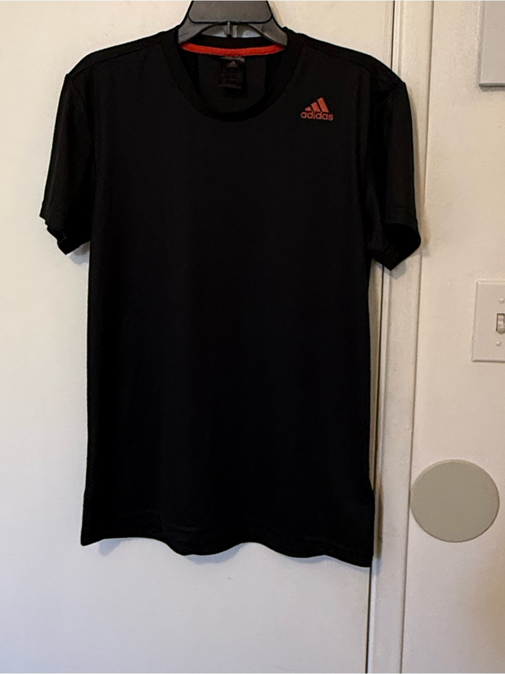 adidas Black Short Sleeve Athletic Tee with Red Logo